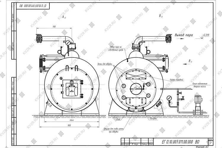 Чертеж парогенератора 1000 кг в час на дизеле
